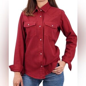 L Diva Red Silky Shirt Button Down Collar Belt Two Front Pockets